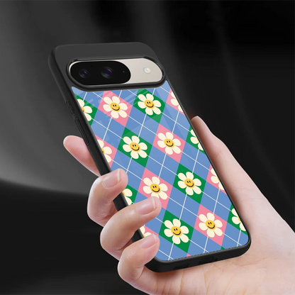 Joy Petals sleek google pixel 9 cover with tempered glass back and TPU edges