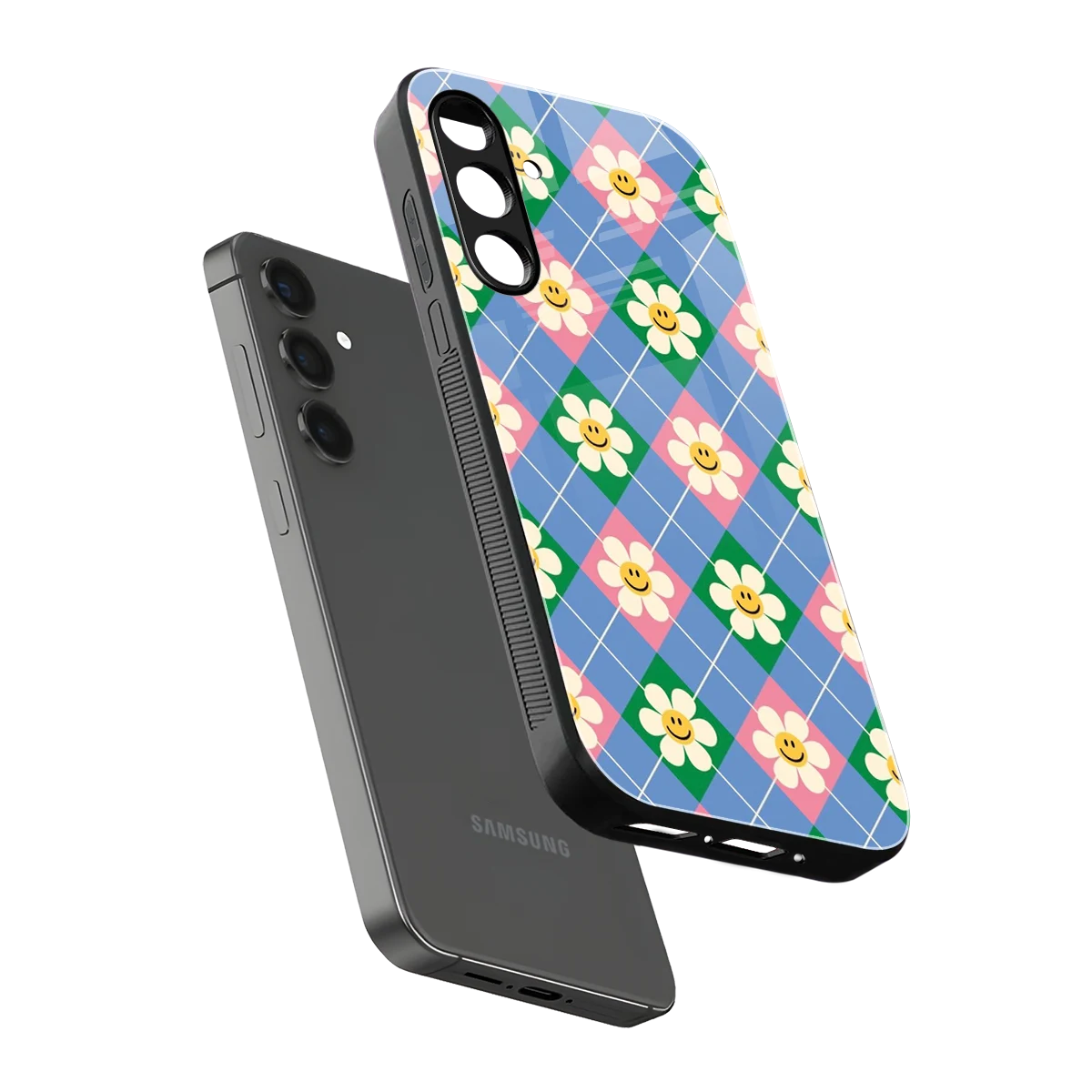 Joy Petals sleek samsung galaxy a55 5g cover with tempered glass back and TPU edges