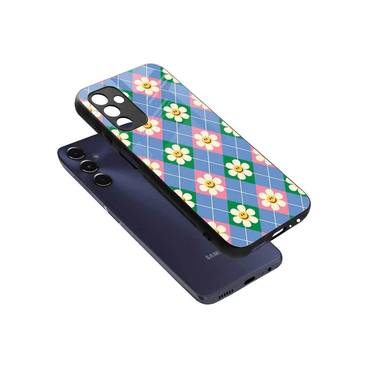 Joy Petals sleek samsung galaxy m14 5g cover with tempered glass back and TPU edges