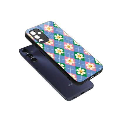 Joy Petals sleek samsung galaxy m14 5g cover with tempered glass back and TPU edges