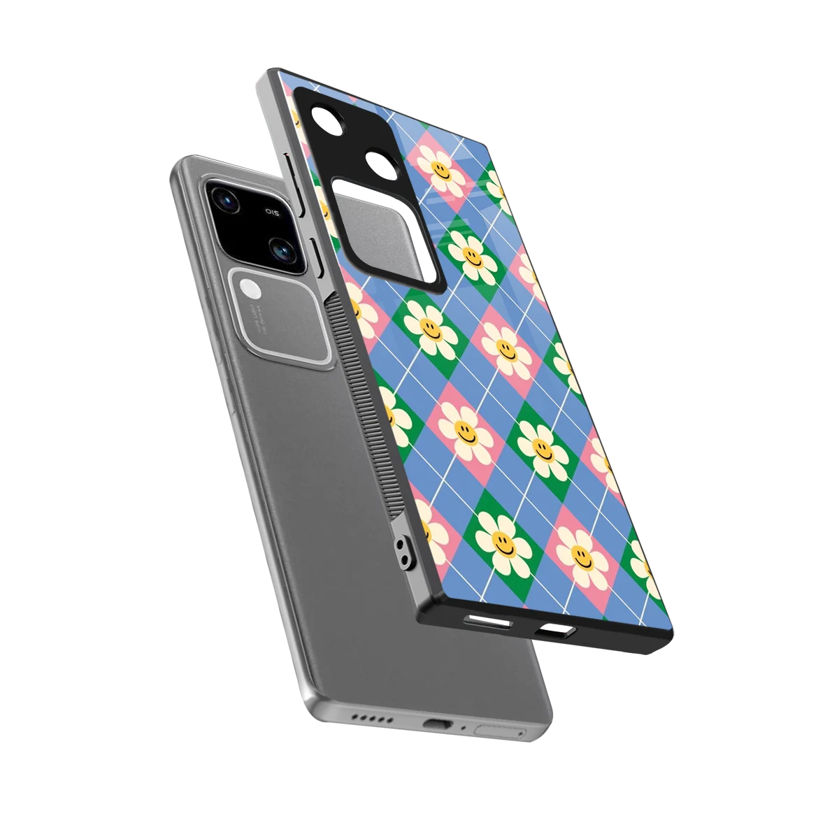 Joy Petals sleek vivo v30 cover with tempered glass back and TPU edges