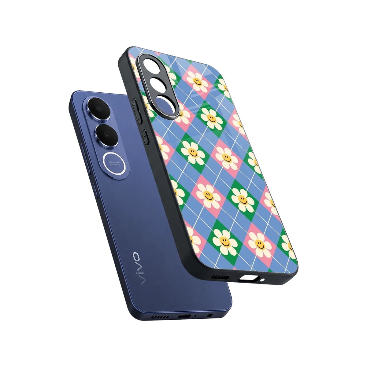 Joy Petals sleek vivo v70 fe cover with tempered glass back and TPU edges