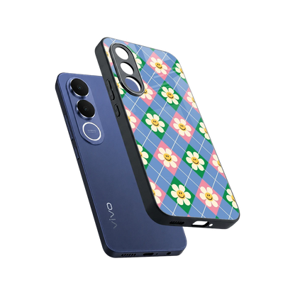 Joy Petals sleek vivo v70 fe cover with tempered glass back and TPU edges
