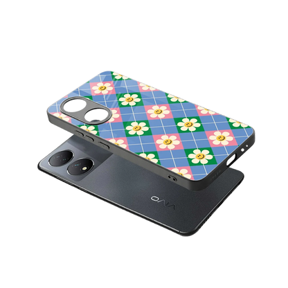 Joy Petals sleek Vivo-y100 cover with tempered glass back and TPU edges