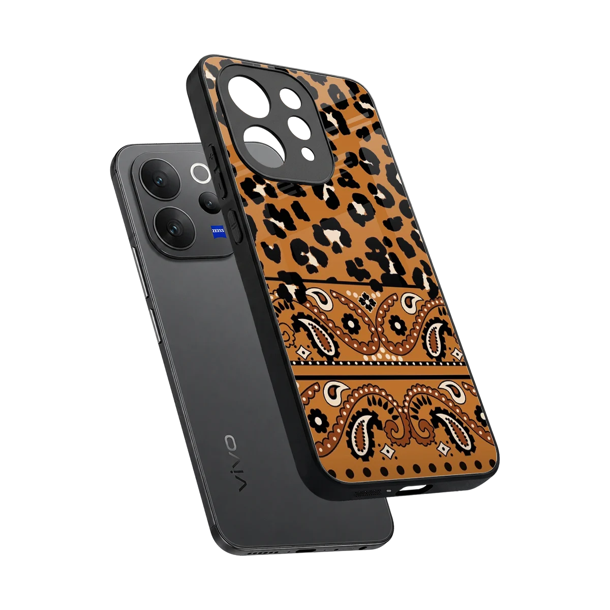 Jungle Bloom sleek vivo v70 cover with tempered glass back and TPU edges