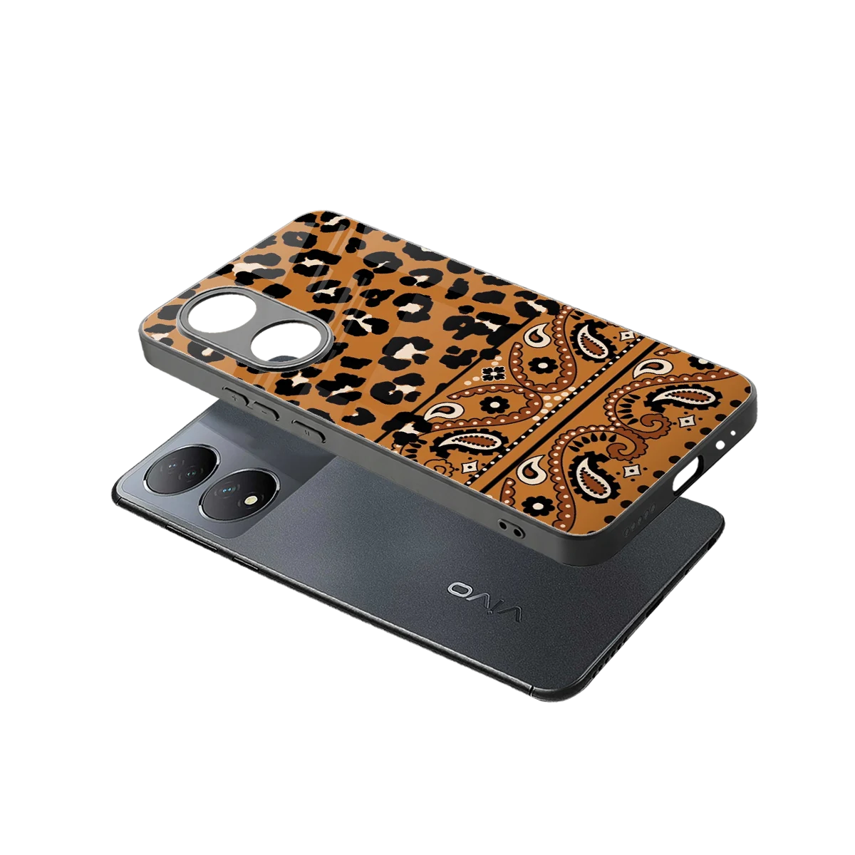 Jungle Bloom sleek Vivo-y100 cover with tempered glass back and TPU edges
