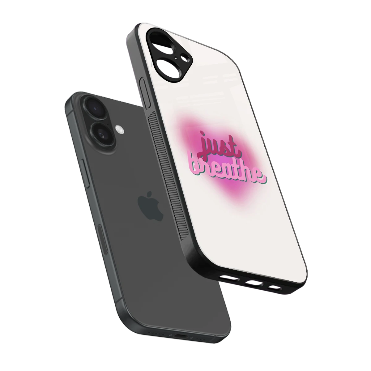 Just Breathe sleek iPhone 16 cover with tempered glass back and TPU edges