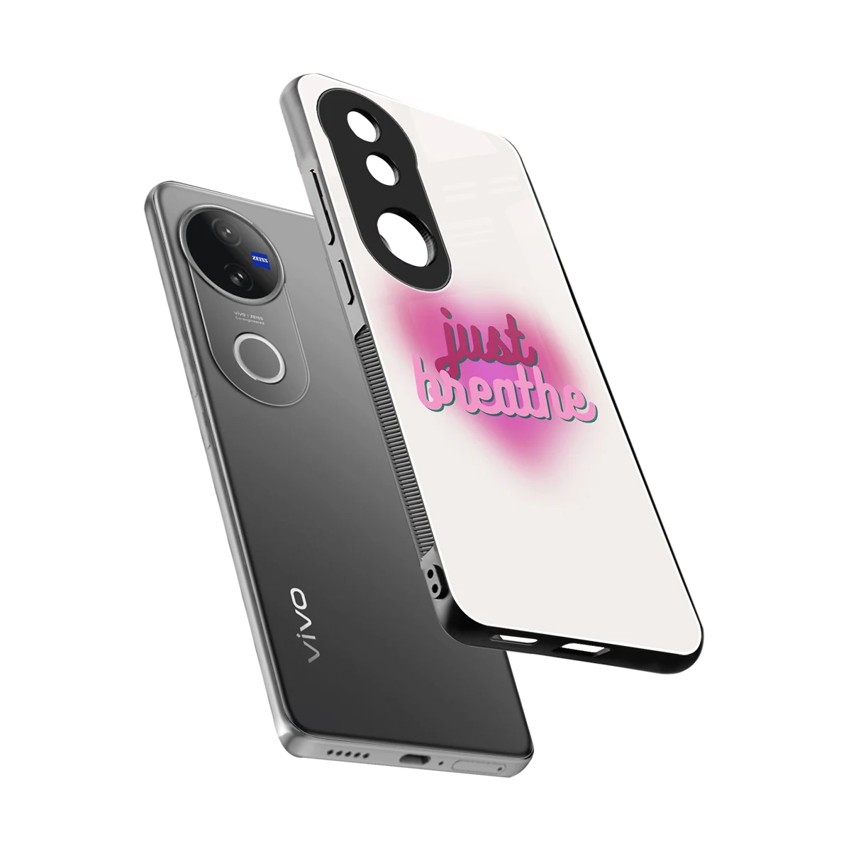 Just Breathe sleek vivo v50 cover with tempered glass back and TPU edges