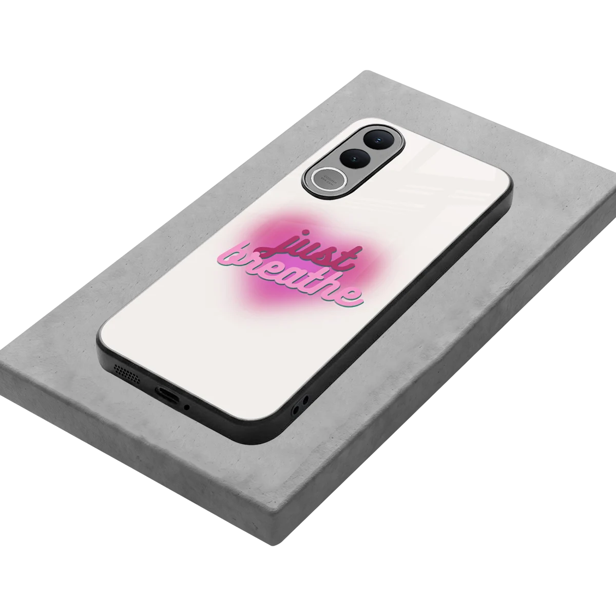 Just Breathe stylish phone case for vivo v70 fe | glossy glass and slim fit