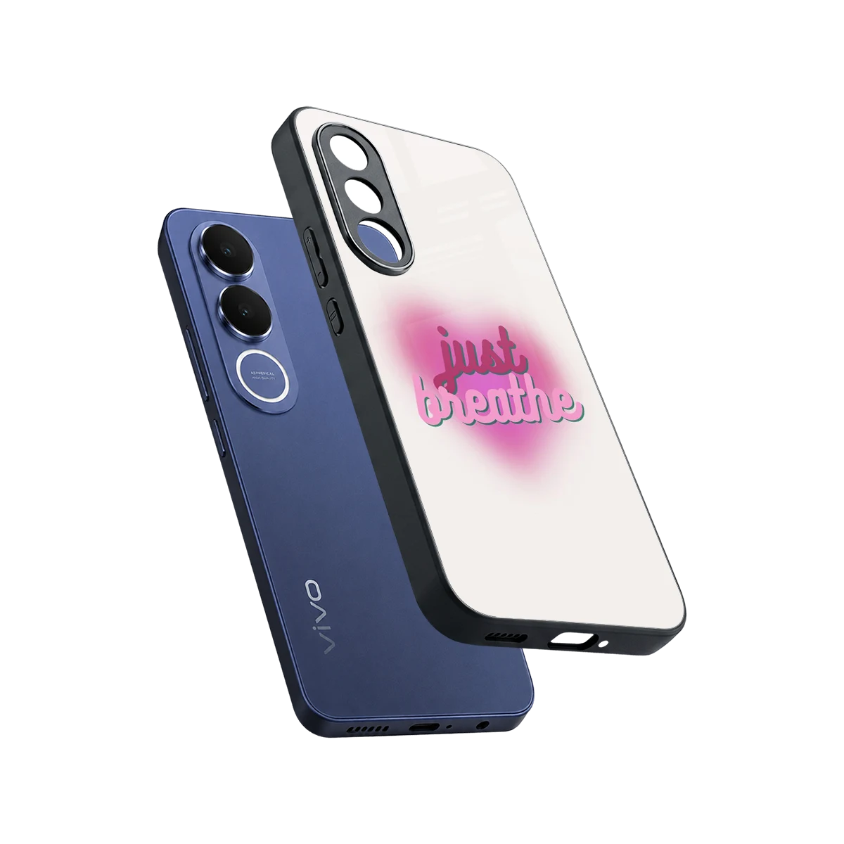 Just Breathe sleek vivo v70 fe cover with tempered glass back and TPU edges