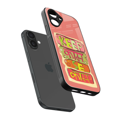 Kaam Se Kaam sleek iPhone 16 cover with tempered glass back and TPU edges