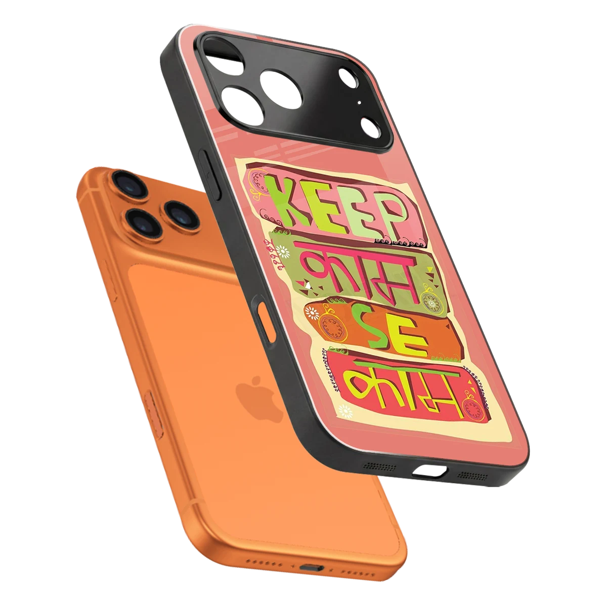 Kaam Se Kaam sleek iphone 17 pro max cover with tempered glass back and TPU edges