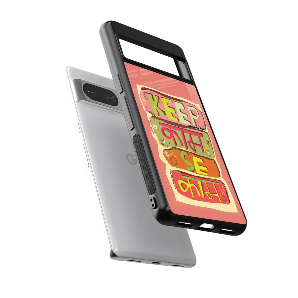 Kaam Se Kaam sleek google pixel 8 cover with tempered glass back and TPU edges
