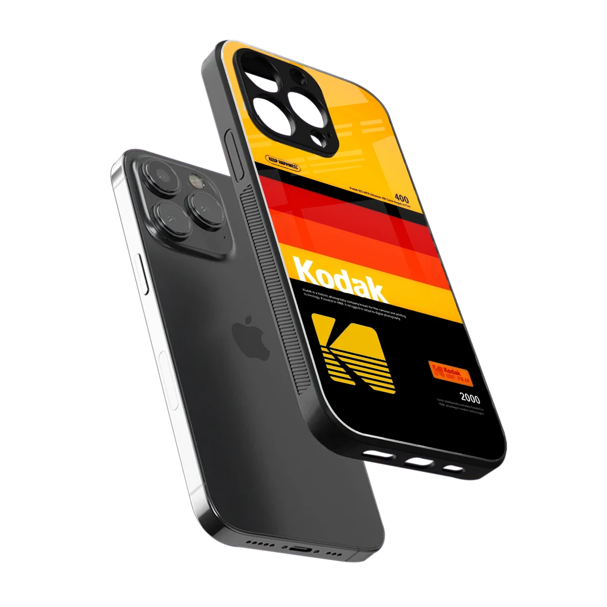 Keep Happiness Yellow sleek iphone 13 pro cover with tempered glass back and TPU edges