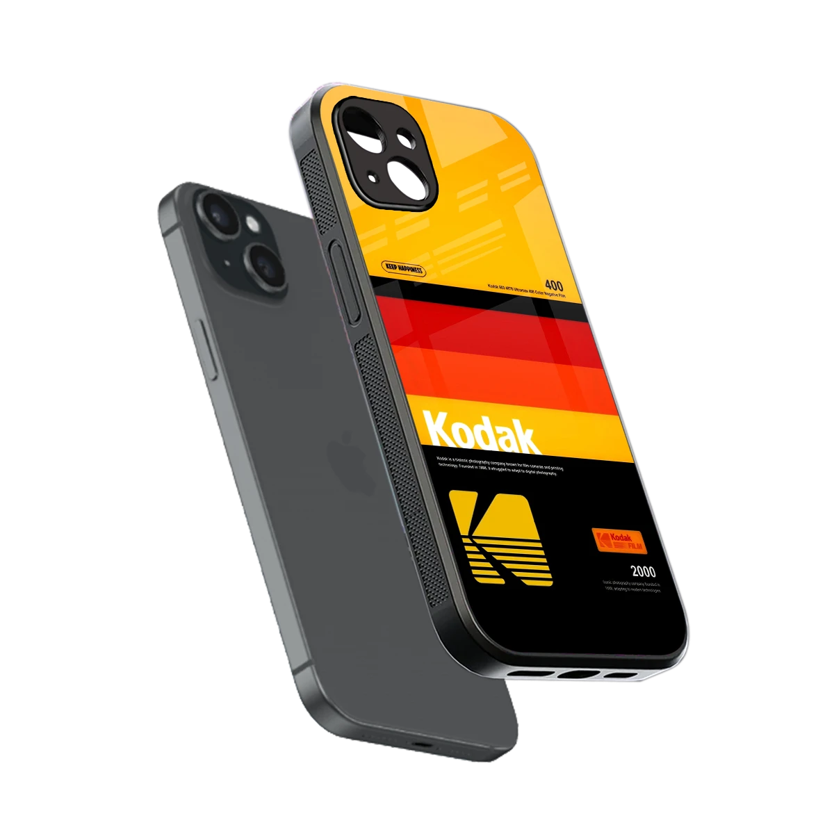 Keep Happiness Yellow sleek iphone 15 plus cover with tempered glass back and TPU edges