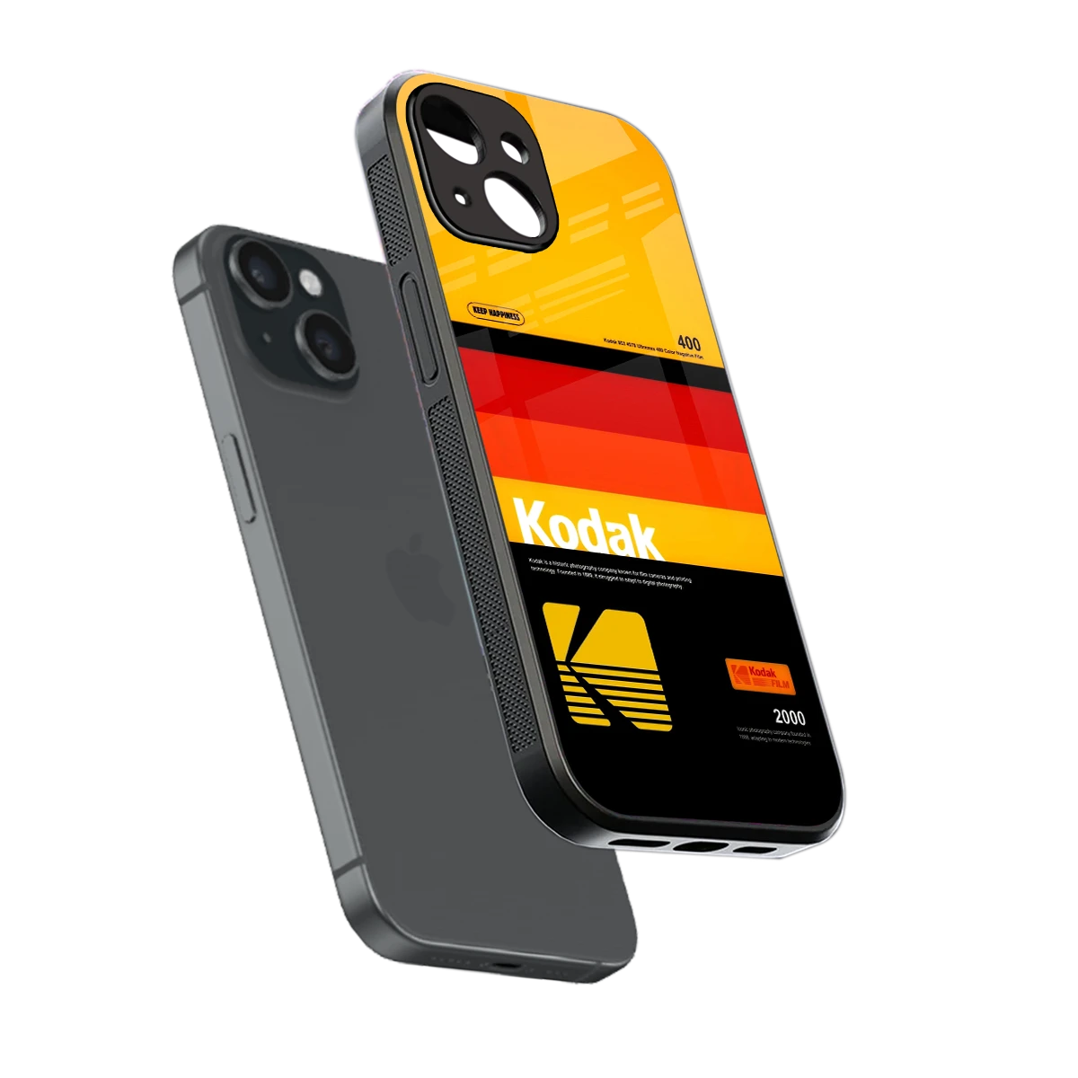 Keep Happiness Yellow sleek iphone 15 cover with tempered glass back and TPU edges