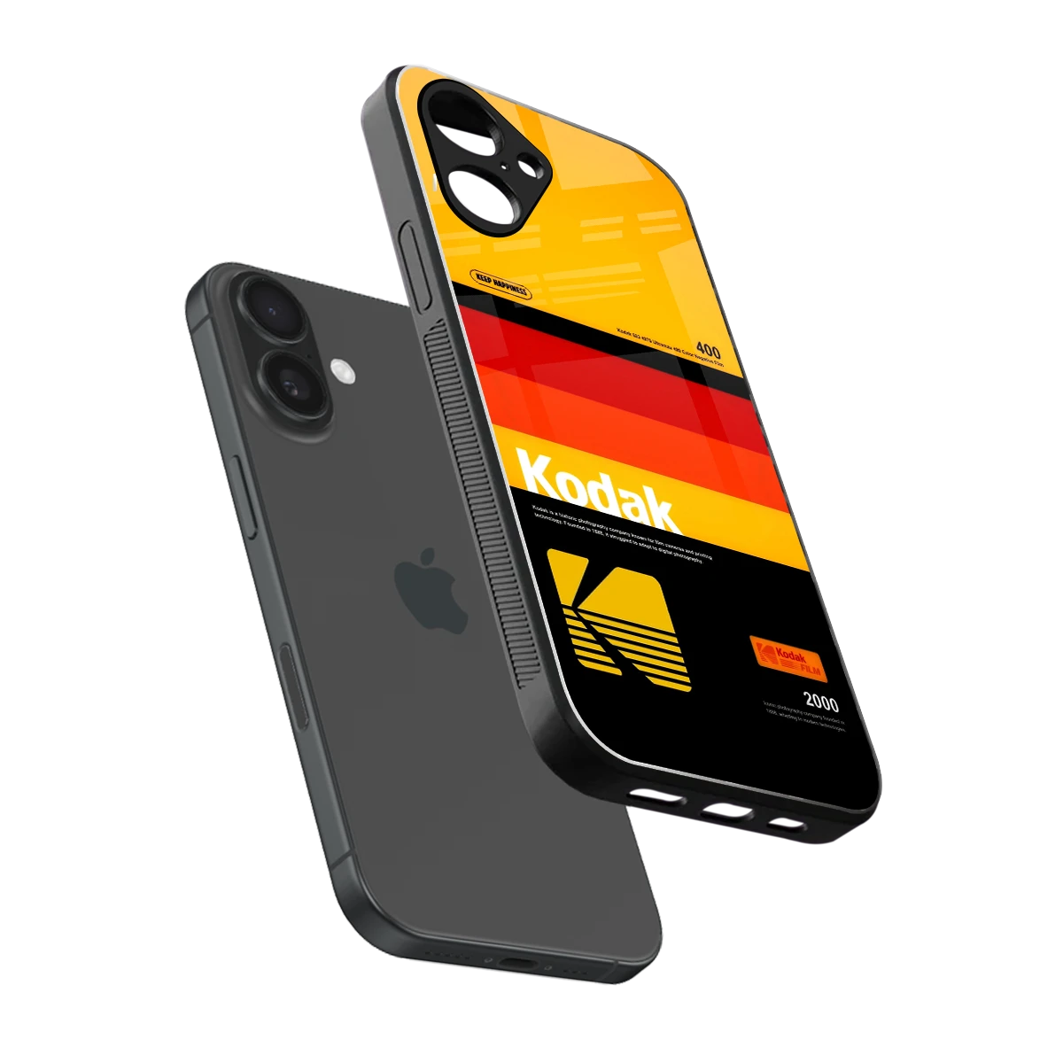 Keep Happiness Yellow sleek iPhone 16 cover with tempered glass back and TPU edges