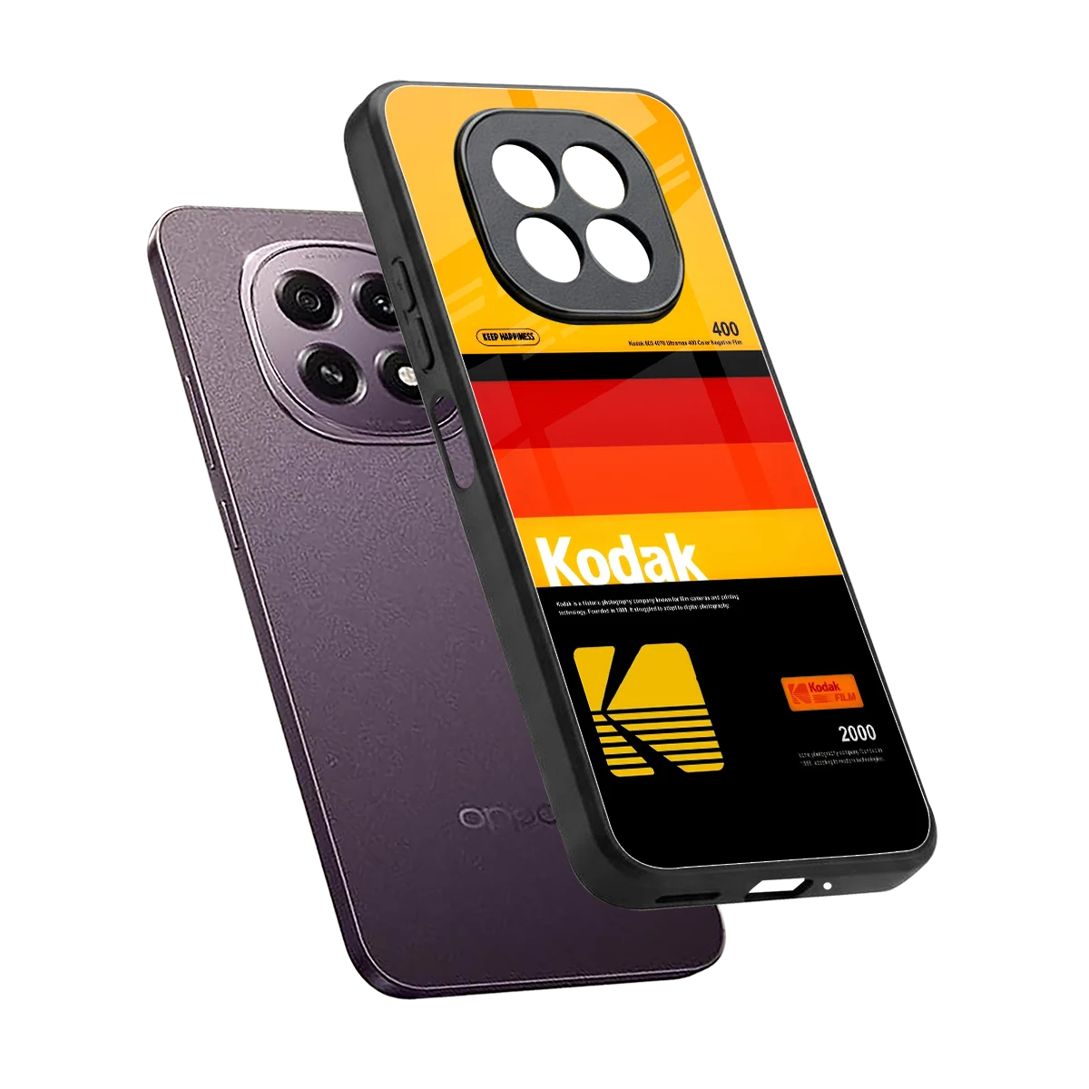 Keep Happiness Yellow sleek oppo f29 5g cover with tempered glass back and TPU edges