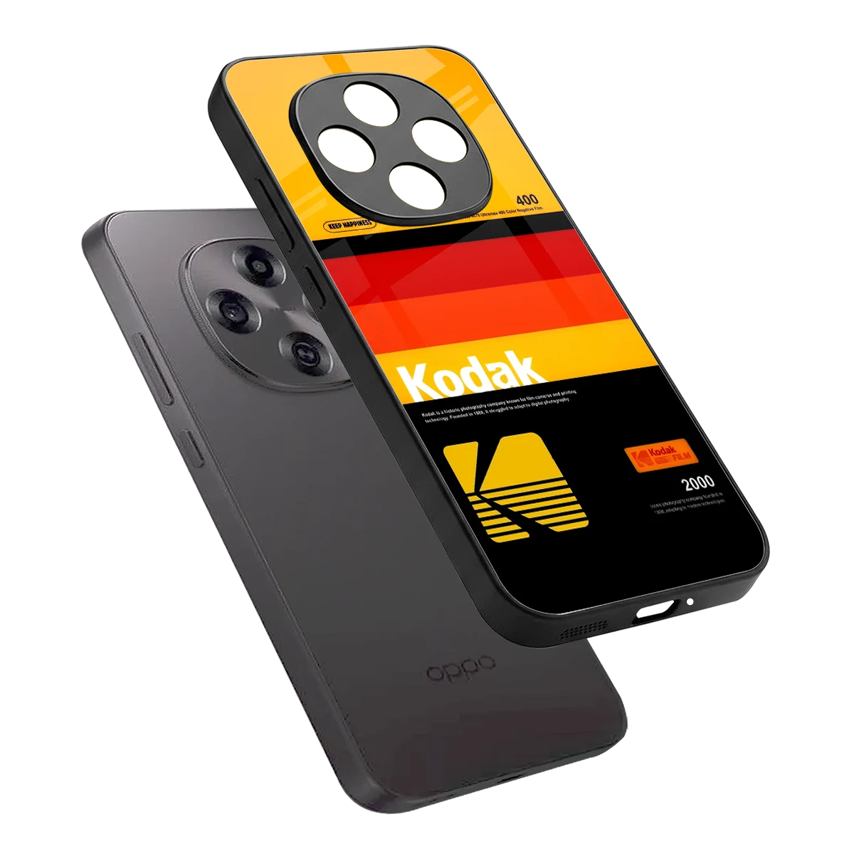 Keep Happiness Yellow sleek oppo f31 pro 5g cover with tempered glass back and TPU edges