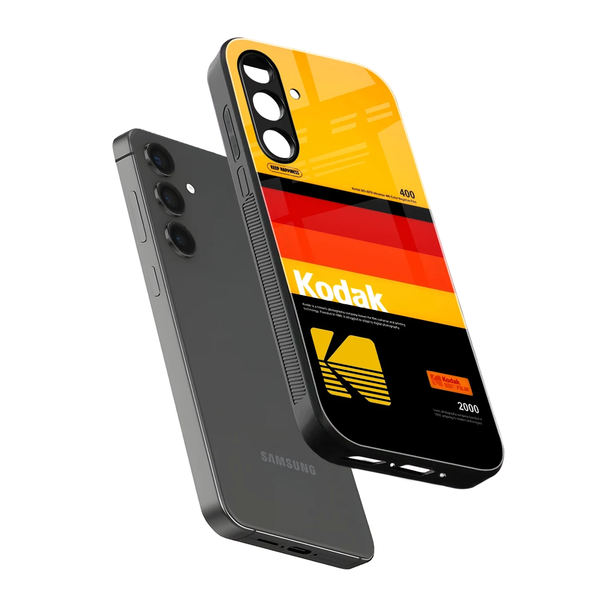 Keep Happiness Yellow sleek samsung galaxy a55 5g cover with tempered glass back and TPU edges