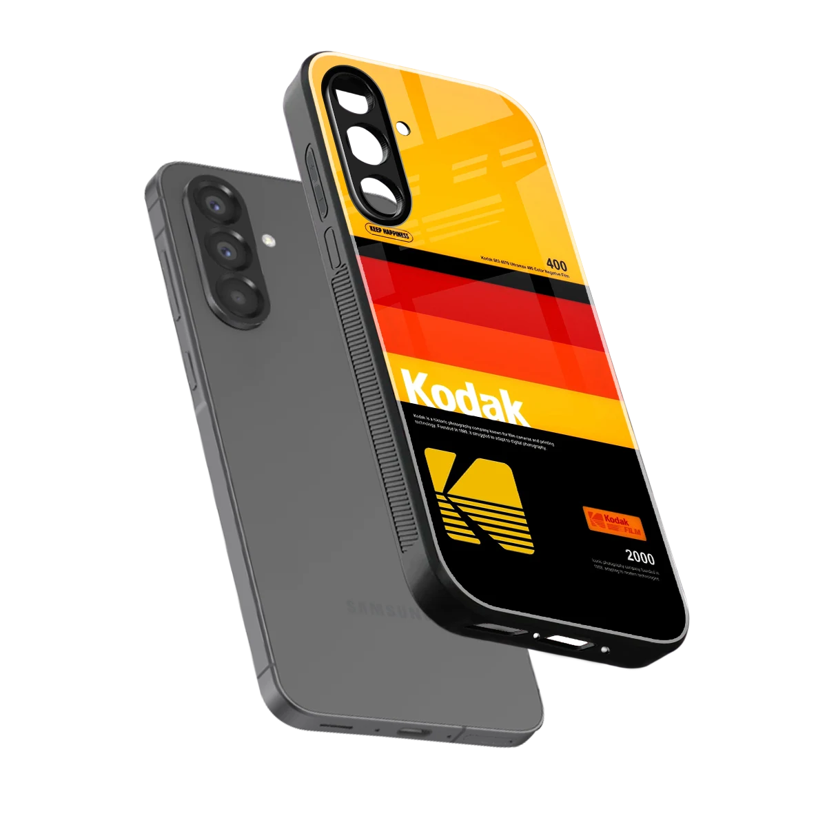 Keep Happiness Yellow sleek samsung galaxy a36 5g cover with tempered glass back and TPU edges