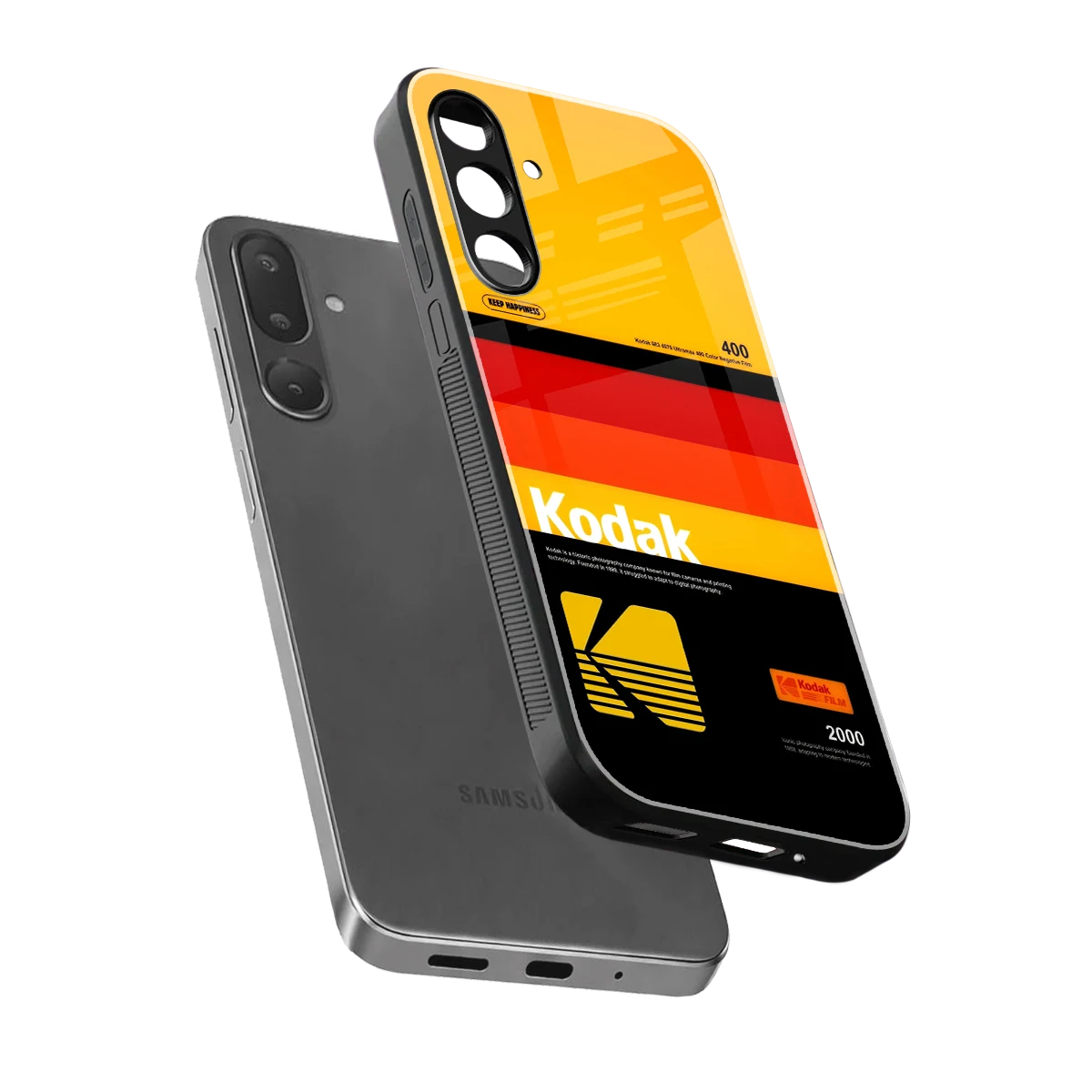 Keep Happiness Yellow sleek samsung galaxy m36 5g cover with tempered glass back and TPU edges