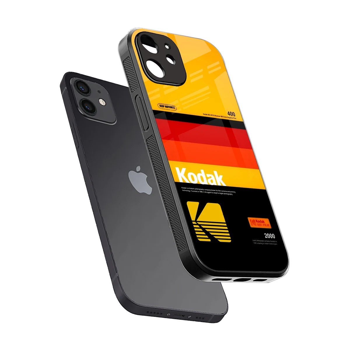 Keep Happiness Yellow sleek iphone 12 cover with tempered glass back and TPU edges