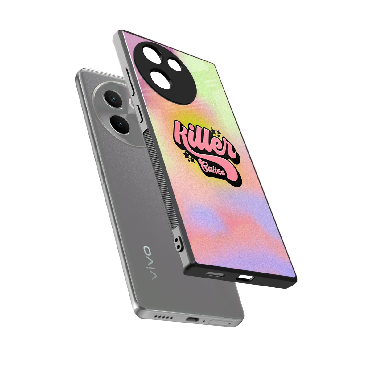 Killer Cakes sleek vivo v30e cover with tempered glass back and TPU edges