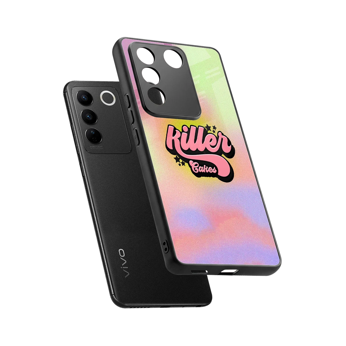 Killer Cakes sleek vivo v27 5g cover with tempered glass back and TPU edges