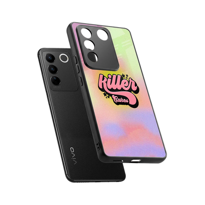 Killer Cakes sleek vivo v27 5g cover with tempered glass back and TPU edges