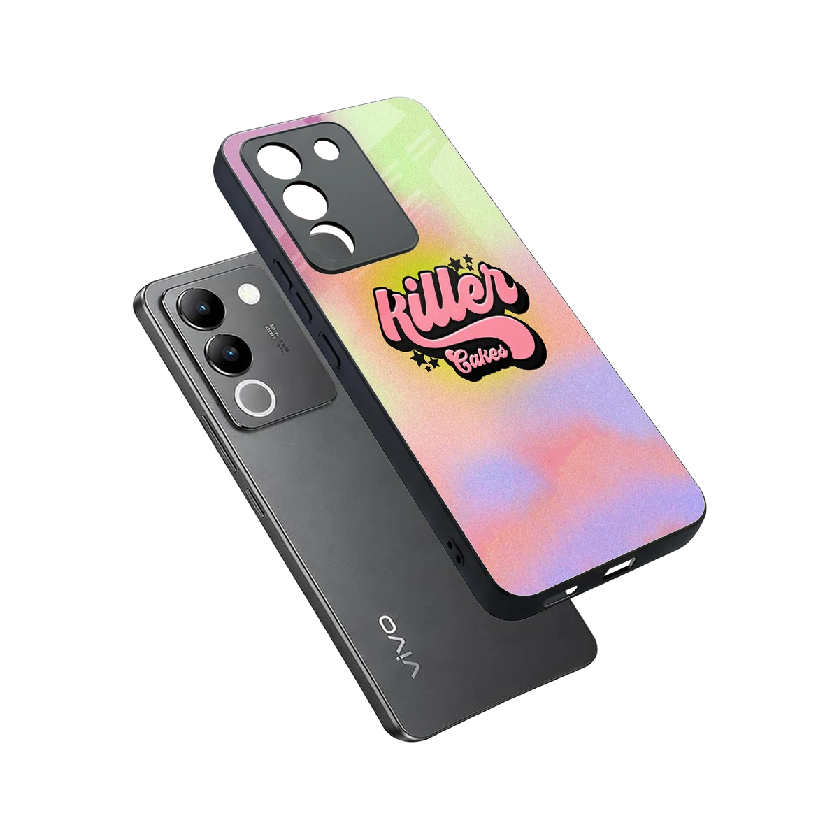 Killer Cakes sleek vivo y200 5g cover with tempered glass back and TPU edges