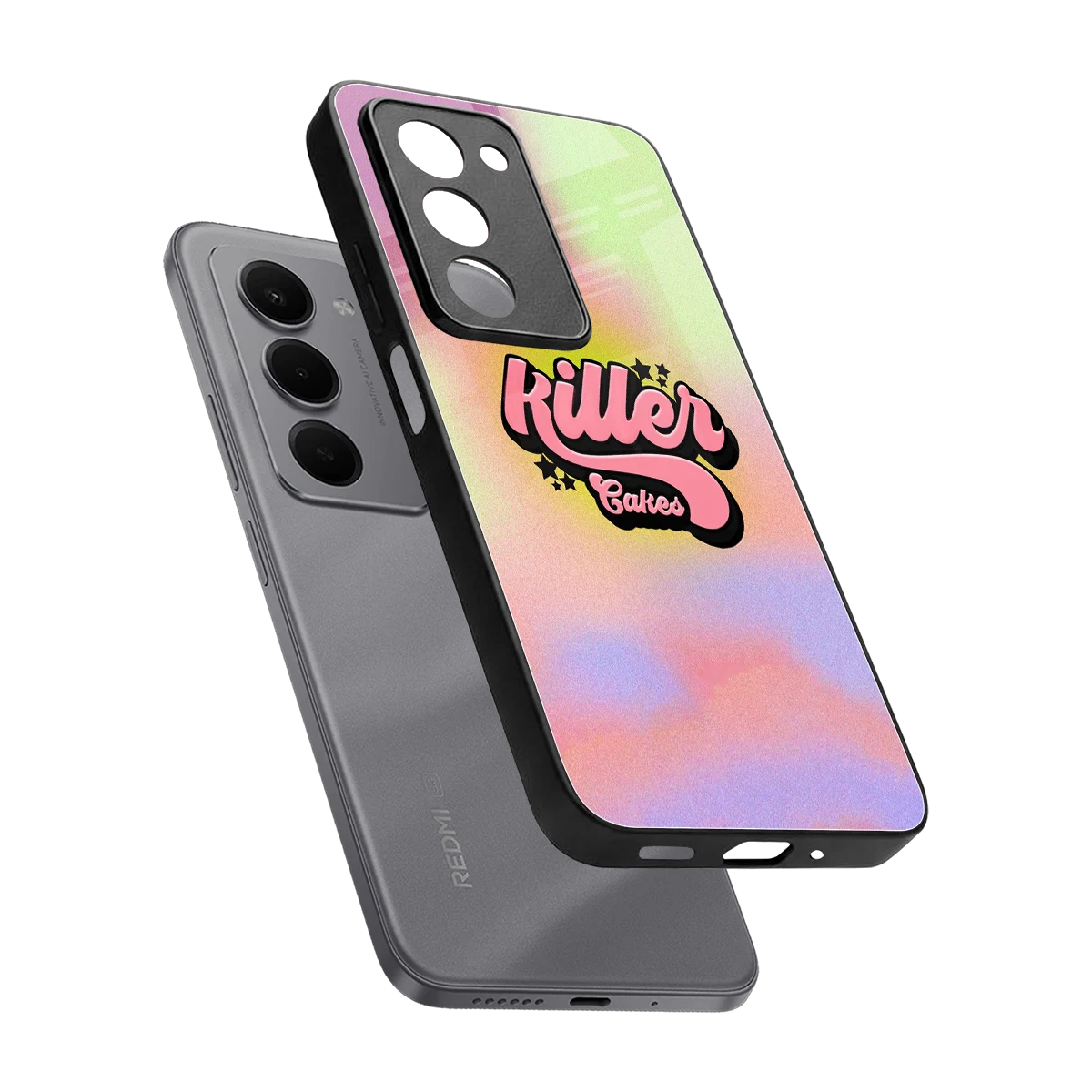 Killer Cakes sleek redmi 15 5g cover with tempered glass back and TPU edges