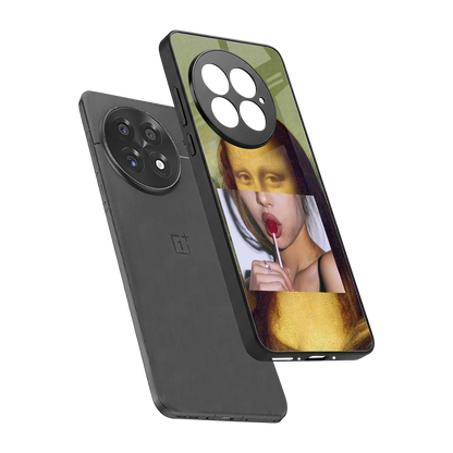 La Mona Lisa sleek oneplus 13 cover with tempered glass back and TPU edges