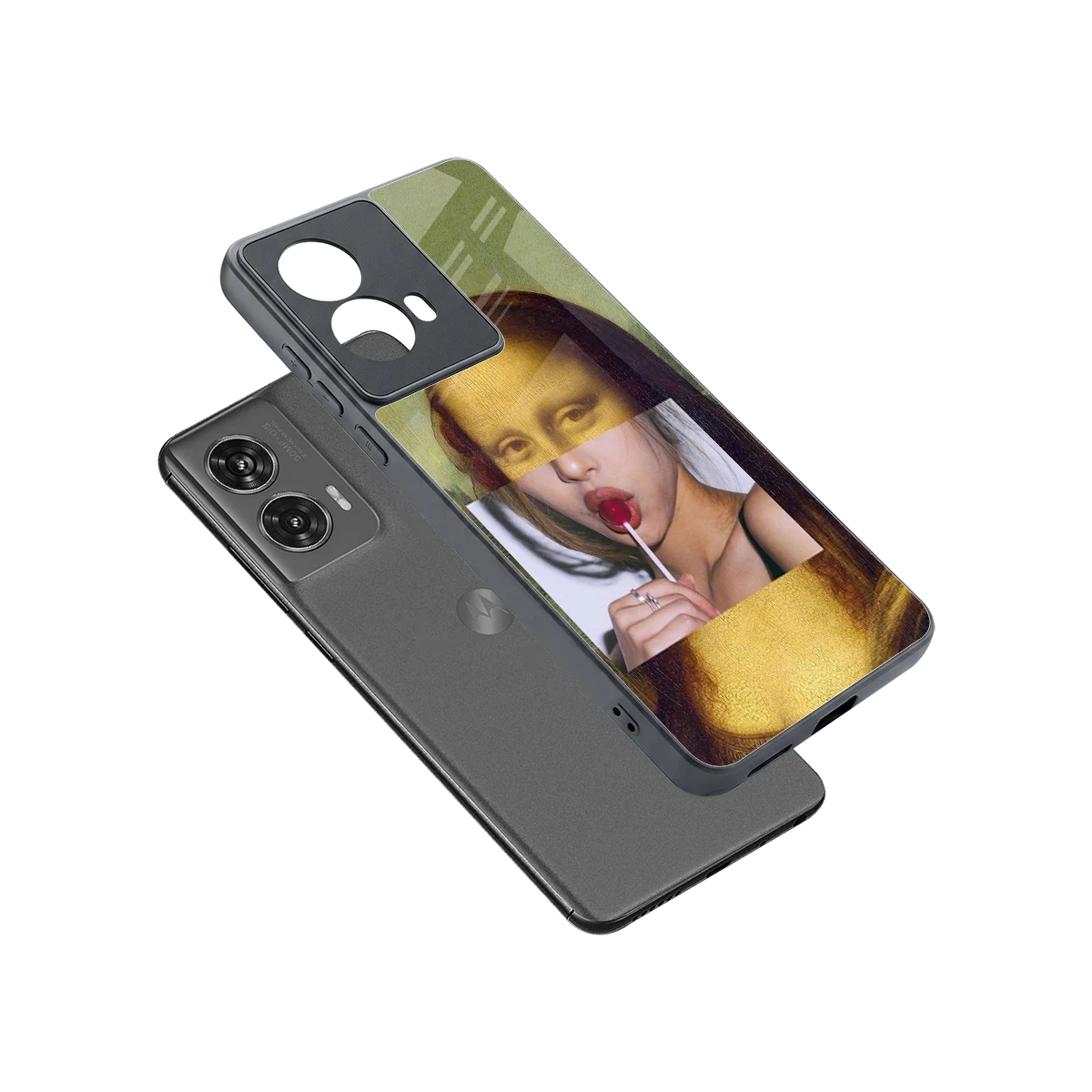 La Mona Lisa sleek motorola edge 50 fusion cover with tempered glass back and TPU edges