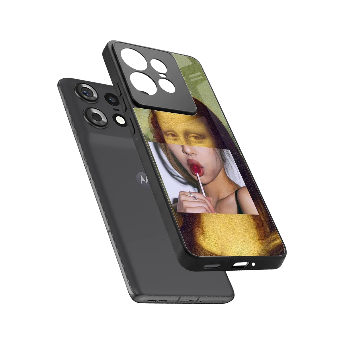 La Mona Lisa sleek motorola edge 50 pro cover with tempered glass back and TPU edges