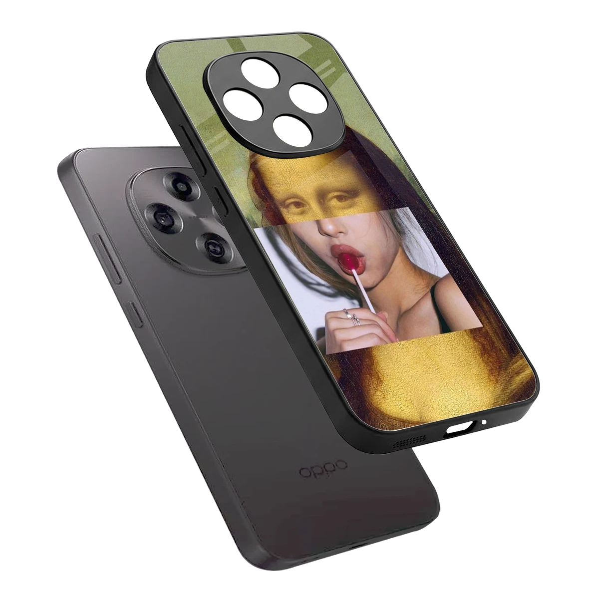 La Mona Lisa sleek oppo f31 pro 5g cover with tempered glass back and TPU edges