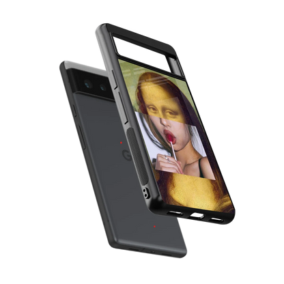 La Mona Lisa sleek google pixel 6a cover with tempered glass back and TPU edges