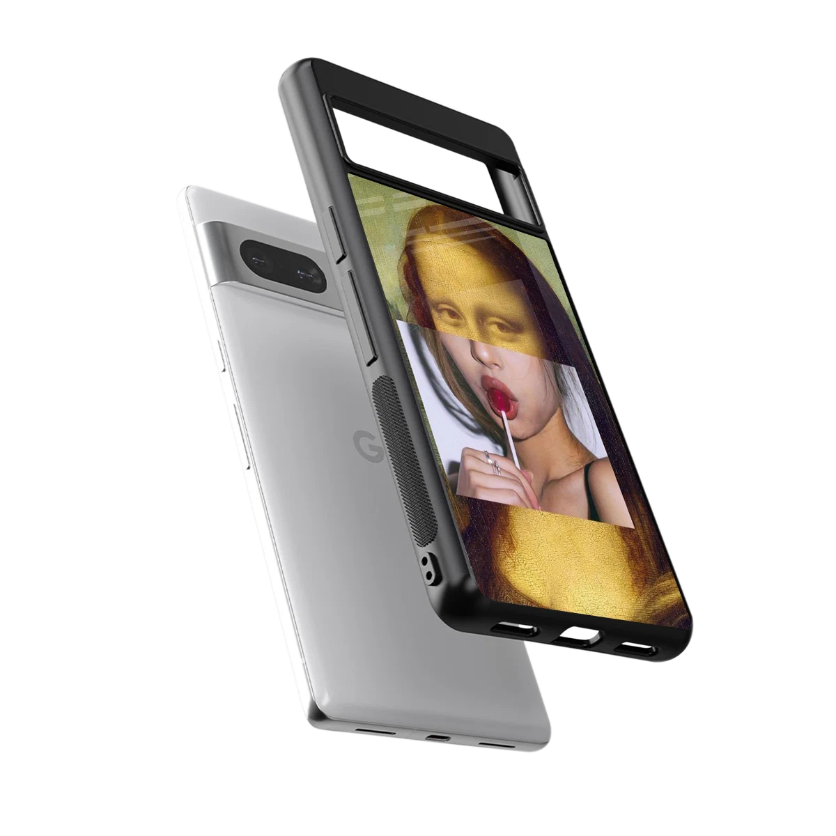 La Mona Lisa sleek google pixel 7 cover with tempered glass back and TPU edges