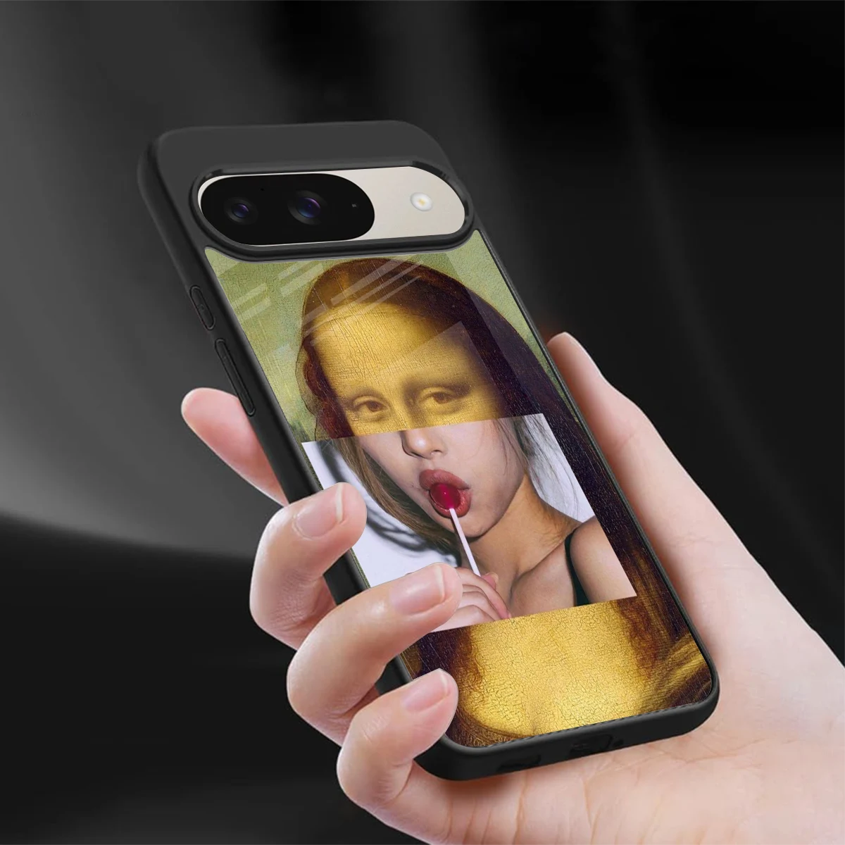 La Mona Lisa sleek google pixel 9 cover with tempered glass back and TPU edges