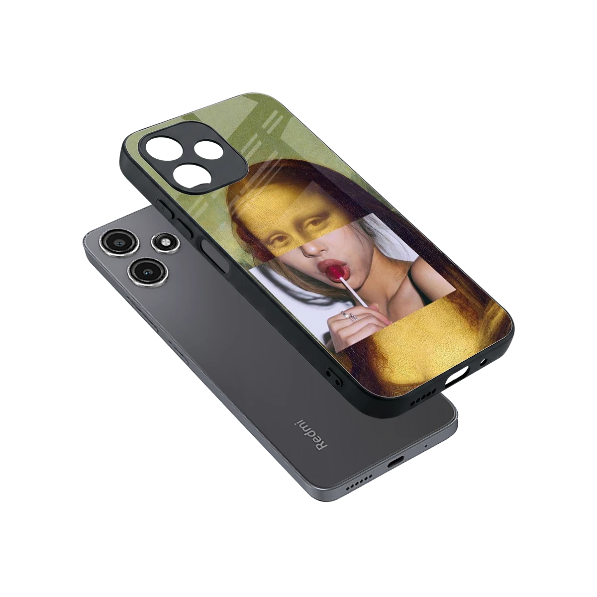 La Mona Lisa sleek redmi 12 5g cover with tempered glass back and TPU edges