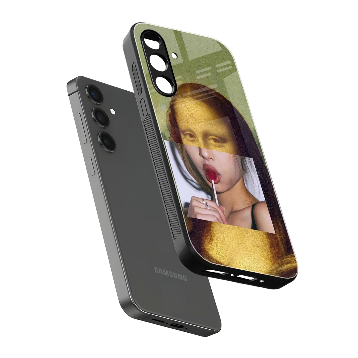 La Mona Lisa sleek samsung galaxy m35 5g cover with tempered glass back and TPU edges