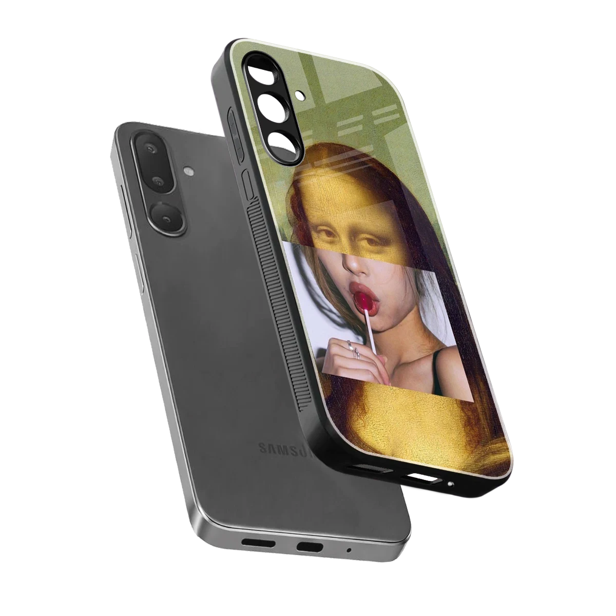 La Mona Lisa sleek samsung galaxy m36 5g cover with tempered glass back and TPU edges
