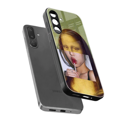 La Mona Lisa sleek samsung galaxy m36 5g cover with tempered glass back and TPU edges