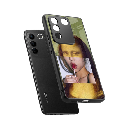 La Mona Lisa sleek vivo v27 5g cover with tempered glass back and TPU edges