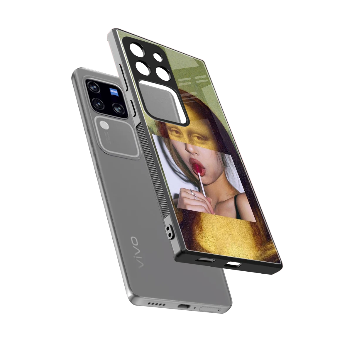La Mona Lisa sleekvivo v30 pro cover with tempered glass back and TPU edges