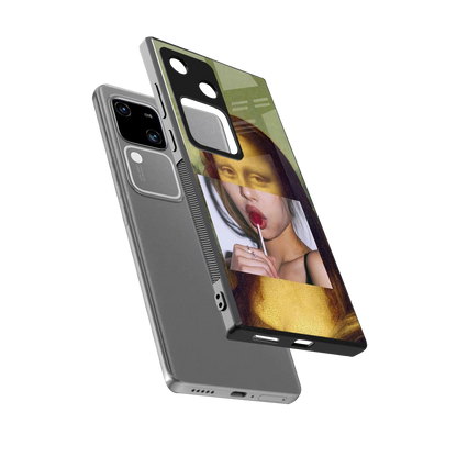 La Mona Lisa sleek vivo v30 cover with tempered glass back and TPU edges