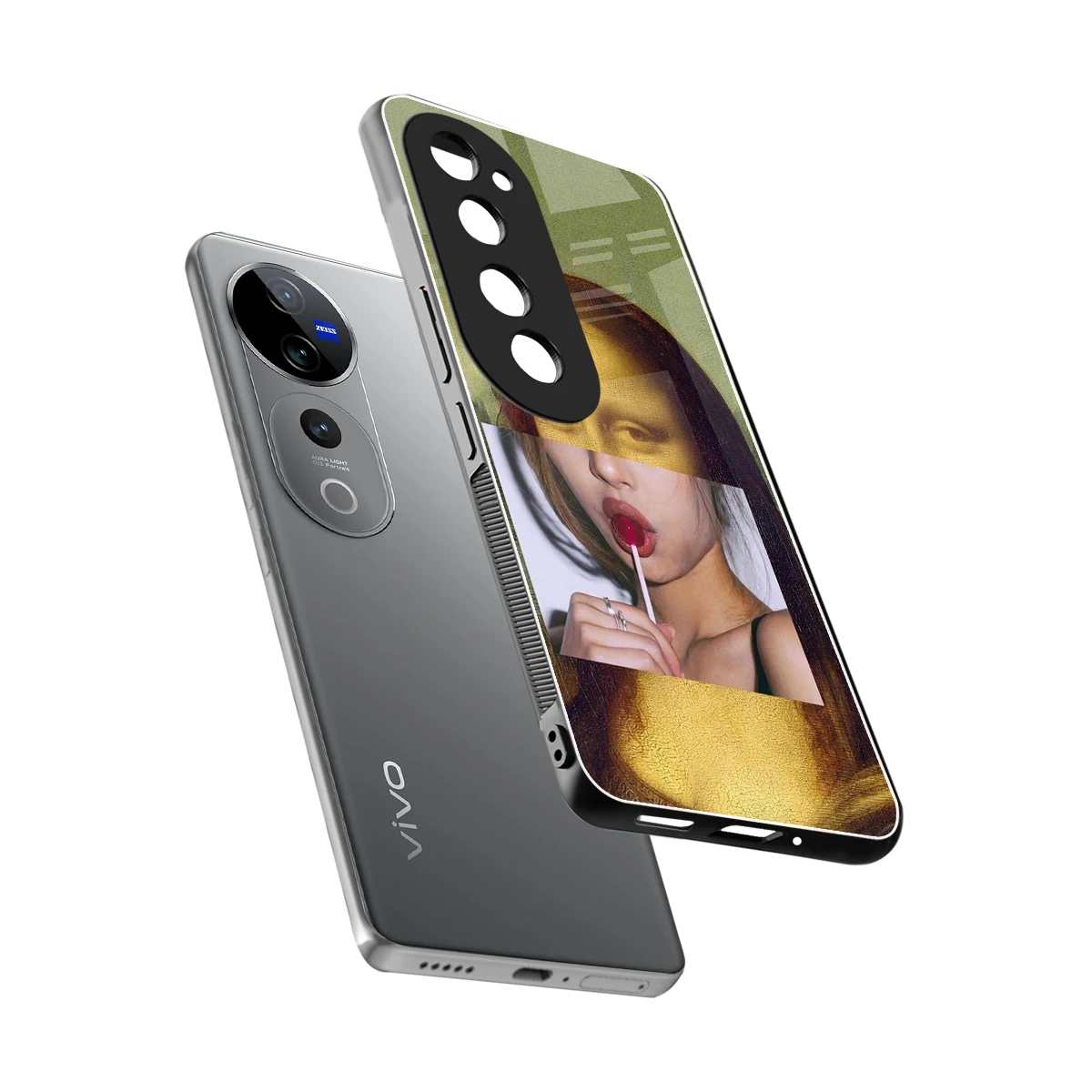 La Mona Lisa sleek vivo v40 pro cover with tempered glass back and TPU edges