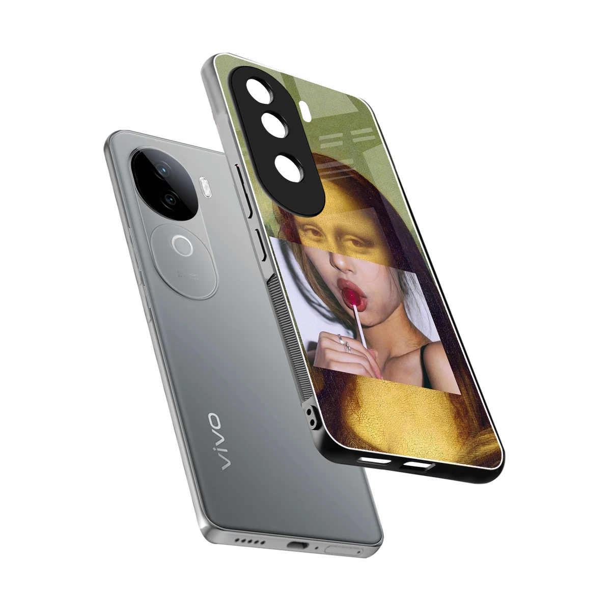 La Mona Lisa sleek vivo v40e cover with tempered glass back and TPU edges
