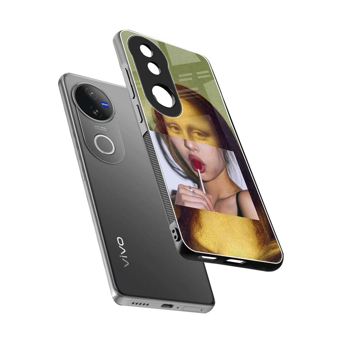 La Mona Lisa sleek vivo v50 cover with tempered glass back and TPU edges