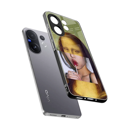 La Mona Lisa sleek vivo v60 cover with tempered glass back and TPU edges